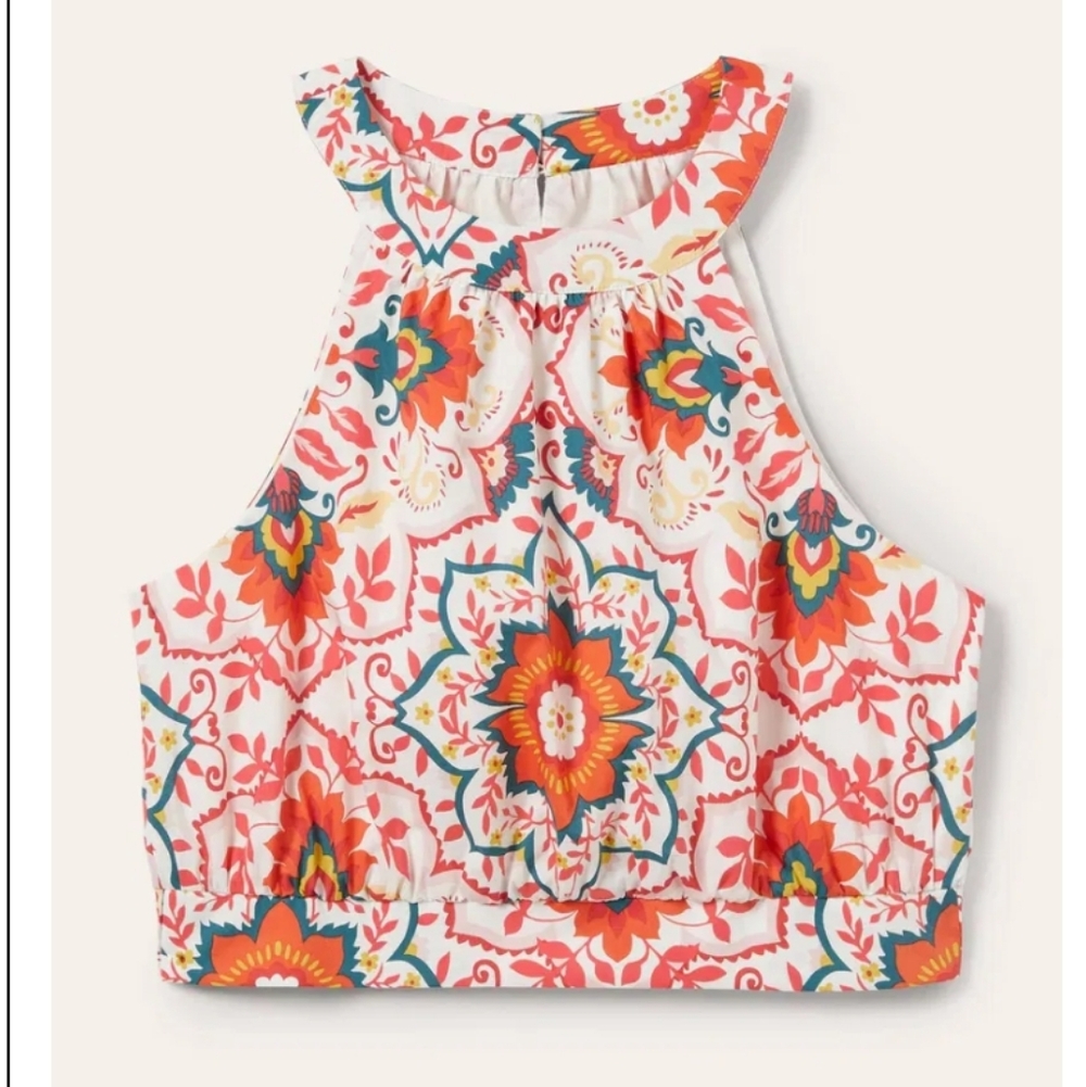 Boden Orange and Cream Floral Crop Top - Picture 7 of 14